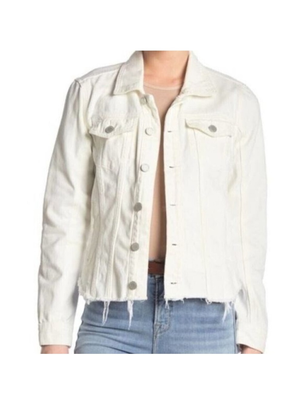Blank NYC Frayed Hem White Denim Jean Jacket Small - Picture 12 of 12